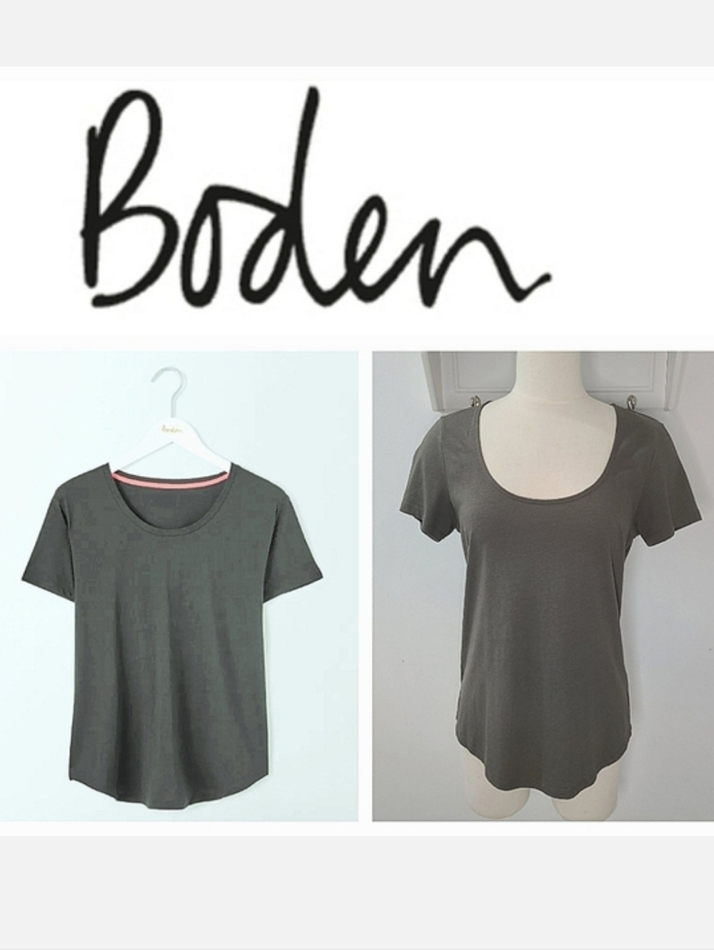 Boden Supersoft Tee Shirt Short Sleeve Curved Hem Green Moss Sz 6 Classiccore